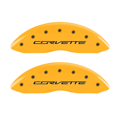 MGP 4 Caliper Covers Engraved Front & Rear C7/Corvette Yellow finish black ch - 13009SCV7YL