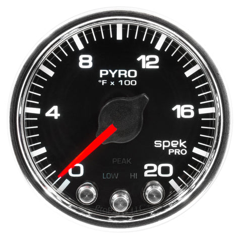 Autometer Spek-Pro Gauge Pyro. (Egt) 2 1/16in 2000f Stepper Motor W/Peak & Warn Blk/Chrm - P31031