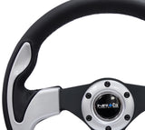 NRG Reinforced Steering Wheel (320mm) Blk w/Silver Trim & 5mm 3-Spoke - RST-001SL