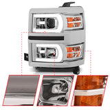 ANZO 14-15 Chevrolet Silverado 1500 Projector Headlights w/ Plank Style Switchback Chrome w/ Amber - 111413