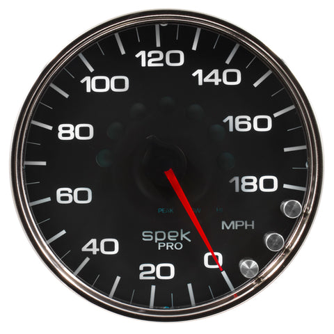 Autometer Spek-Pro Gauge Speedometer 5in 180 Mph Elec. Programmable Black/Chrome - P23031