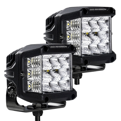 Go Rhino Xplor Bright Series Sideline Cube LED Flood Light Kit (Surface Mount) 4x3 - Blk (Pair) - 750300323FCS