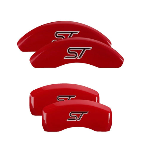 MGP 4 Caliper Covers Engraved Front & Rear No bolts/ST Red finish silver ch - 10236SST1RD