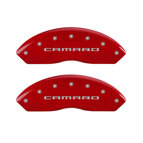 MGP 4 Caliper Covers Engraved Front & Rear Gen 5/Camaro Red finish silver ch - 14240SCA5RD