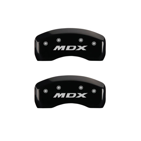 MGP 4 Caliper Covers Engraved Front Acura Engraved Rear MDX Black finish silver ch - 39013SMDXBK