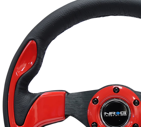 NRG Reinforced Steering Wheel (320mm) Blk w/Red Trim & 5mm 3-Spoke - RST-001RD