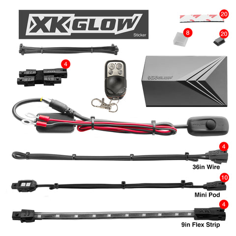 XK Glow Single Color XKGLOW LED Accent Light Motorcycle Kit Red - 10xPod + 4x8InStrips - XK034002-R