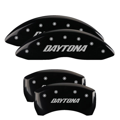 MGP 4 Caliper Covers Engraved Front & Rear Daytona Black finish silver ch - 12162SDAYBK