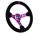 NRG Reinforced Steering Wheel (350mm / 3in. Deep) Black Suede w/Purple Center & Purple Stitching - RST-006S-PP