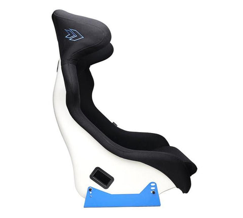 NRG FRP Bucket Seat - White Finish with Arrow Embroidery And Blue Side Mount Bracket - FRP-600WT