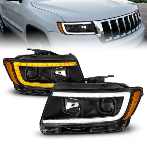 ANZO 11-13 Jeep Grand Cherokee (Factory Halogen Only) Projector Headlights w/Light Bar Swtchbk Black - 111568