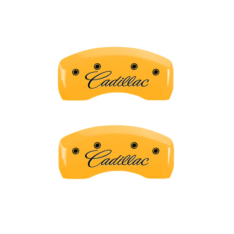 MGP 4 Caliper Covers Engraved Front & Rear Cursive/Cadillac Yellow finish black ch - 35023SCADYL