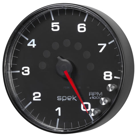 Autometer Spek-Pro Gauge Tachometer 5in 8K Rpm W/Shift Light & Peak Mem Black/Black - P238328