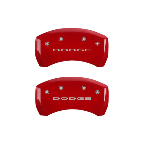 MGP 4 Caliper Covers Engraved Front & Rear With out stripes/Dodge Red finish silver ch - 12199SDD4RD