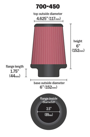 Airaid Universal Air Filter - Cone 3 1/2 x 6 x 4 5/8 x 6 - 700-450