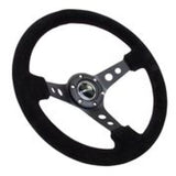 NRG Reinforced Steering Wheel (350mm / 3in. Deep) Blk Suede/Blk Stitch w/Black Circle Cutout Spokes - RST-006-S