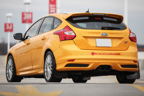 Rally Armor 12-19 Ford Focus ST / 16-19 RS Black UR Mud Flap w/Tangerine Scream Logo - MF27-UR-BLK/TS