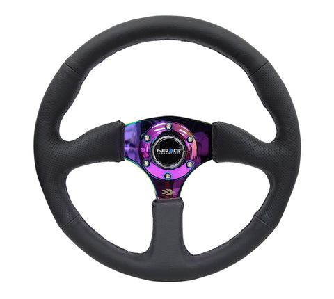 NRG Reinforced Steering Wheel (350mm / 2.5in. Deep) Leather Race Comfort Grip w/4mm Neochrome Spokes - RST-023MC-R