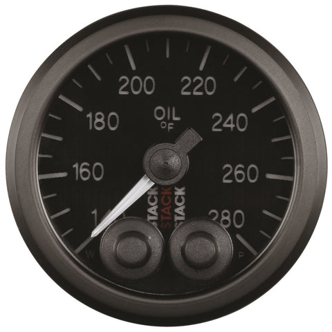 Autometer Stack Instruments 52mm 140-280 Deg F 1/8in NPTF Male Pro Control Oil Temp Gauge - Black - ST3510