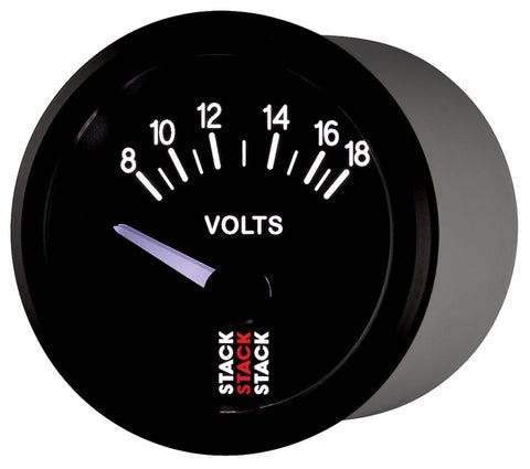 Autometer Stack Instruments 52mm 8-18V Electric Battery Voltage Gauge - Black - ST3216