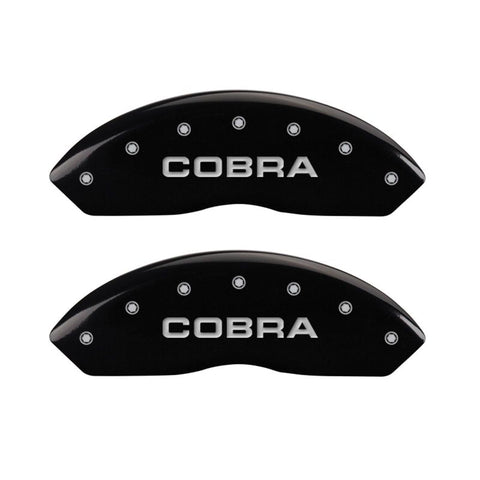 MGP 4 Caliper Covers Engraved Front & Rear Cobra Black finish silver ch - 10017SCOBBK