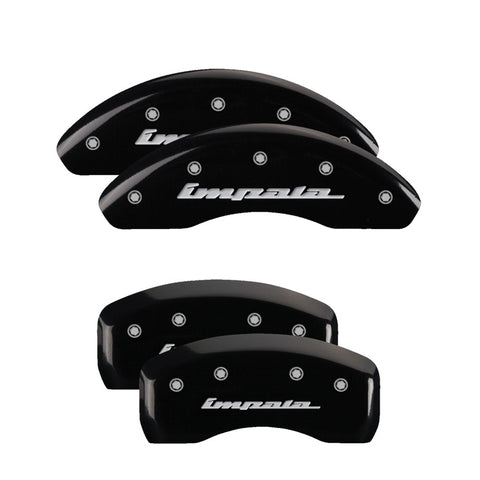 MGP 4 Caliper Covers Engraved Front & Rear Impala Black finish silver ch - 14223SIMPBK