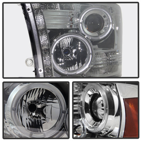 Spyder Dodge Ram 1500 09-14 10-14 Projector Headlights Halogen- LED Halo LED- Smke PRO-YD-DR09-HL-SM - 5010056