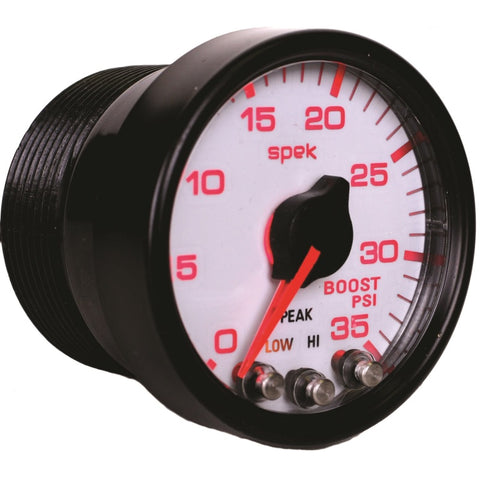 Autometer Spek-Pro Gauge Boost 2 1/16in 35psi Stepper Motor W/Peak & Warn White/Black - P30312