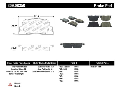 StopTech Performance 05-08 Scion tC Rear Brake Pads - 309.08350