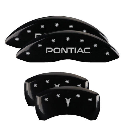 MGP 4 Caliper Covers 98-02 Pontiac Firebird (Ex WS6) Front Pontiac Rear Arrow Blk Finish Silver Char - 18028SPONBK