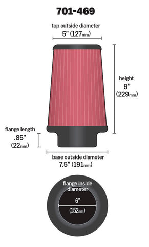 Airaid Universal Air Filter - Cone 6 x 7 1/4 x 5 x 9 - 701-469