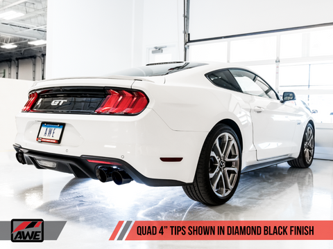 AWE Tuning 2018+ Ford Mustang GT (S550) Cat-back Exhaust - Touring Edition (Quad Diamond Black Tips) - 3015-43106