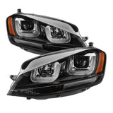 Spyder Volkswagen Golf VII 14-16 Projector Headlights DRL LED Blk Stripe Blk PRO-YD-VG15-BLK-DRL-BK - 5080578