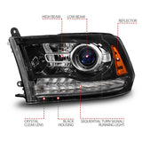 Anzo 09-18 Dodge 1500-3500 LED Plank Style Headlights w/Switchback+Sequential Hyper Black (OE Style) - 111608