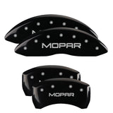 MGP 4 Caliper Covers Engraved Front & Rear Mopar Black Finish Silver Char 2017 Chrysler Pacifica - 32025SMOPBK