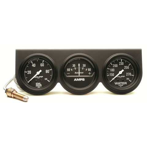 AutoMeter Gauge Console Oilp/Wtmp/Amp 2-5/8in. 100PSI/280 Deg. F/60A Blk Dial Blk Bzl Ag - 2394