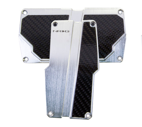 NRG Brushed Aluminum Sport Pedal A/T - Silver w/Black Carbon - PDL-150SL