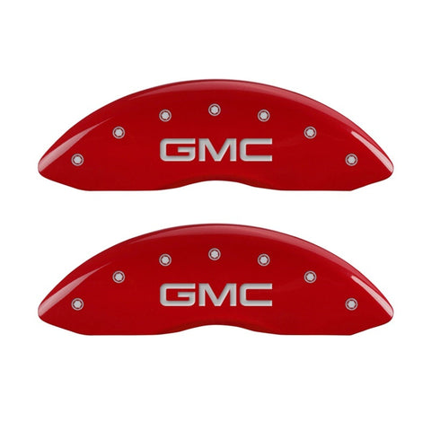 MGP Front set 2 Caliper Covers Engraved Front GMC Red finish silver ch - 34207FGMCRD