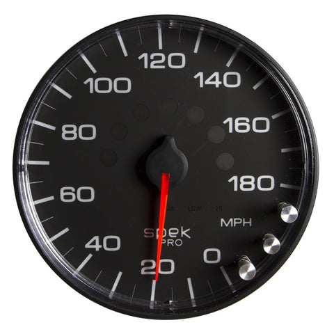 Autometer Spek-Pro Gauge Speedometer 5in 180 Mph Elec. Programmable Black/Black - P230328