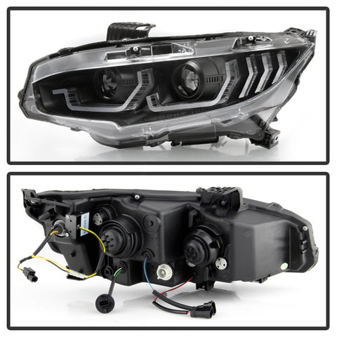 Spyder Honda Civic 16-18 2DR/4DR/Hatchback Headlight Black PRO-YD-HC16PL-SEQ-BK - 5087539