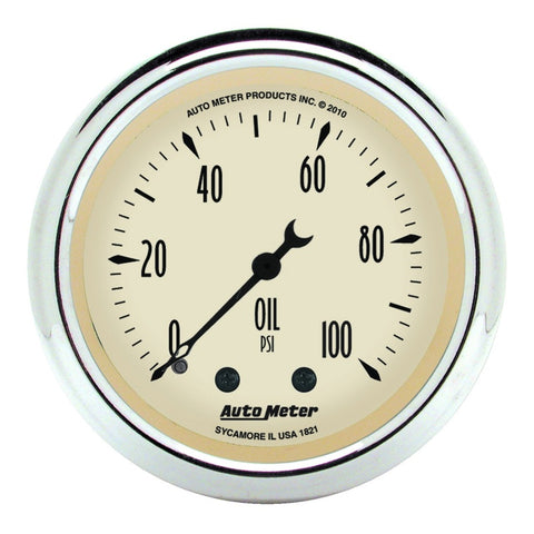 Autometer Antique Beige 52.4mm 0-100 PSI Mechanical Oil Pressure Gauge - 1821