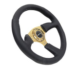 NRG Reinforced Steering Wheel (350mm / 2.5in. Deep) Leather Race Comfort Grip w/4mm Gold Spokes - RST-023GD-R