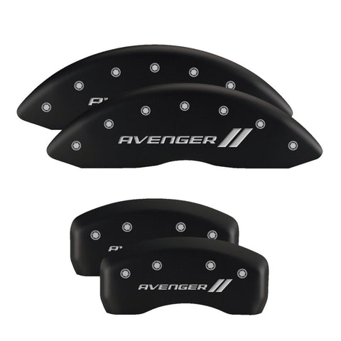 MGP 4 Caliper Covers Engraved Front & Rear With stripes/Dodge Black finish silver ch - 12198SDD3BK