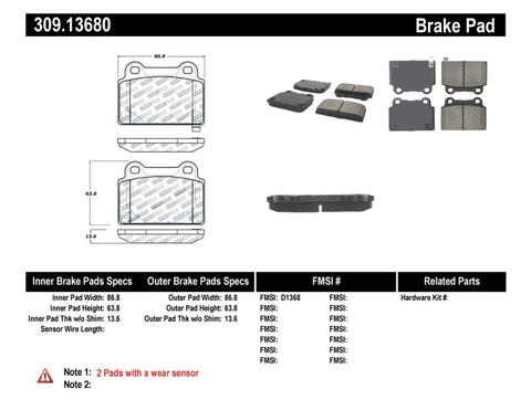 StopTech Performance 08+ Mitsubishi Evolution X Rear Brake Pads - 309.13680