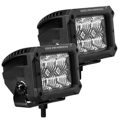 Go Rhino Xplor Bright Series Rectangle LED Flood Light Kit (Surface/Thread Std Mnt) 4x3 - Blk (Pair) - 753003023FBS