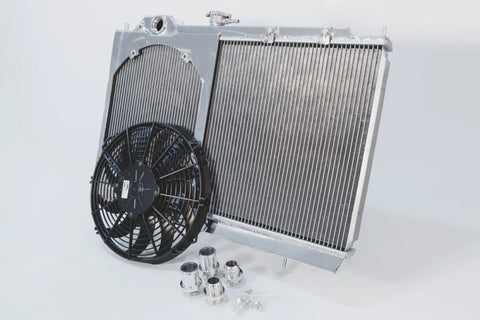 CSF 96-07 Mitsubishi Evo 4/5/6/7/8/9 Full-Slim Radiator w/12in Fan & Shroud/-16AN & Slip On Fitting - 7075