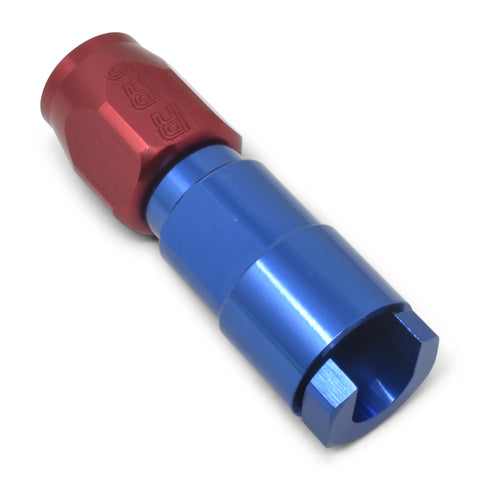 Russell Performance 5/16in SAE Quick Disc Female to -6 Hose Red/Blue Straight Degree Hose End - 611250