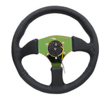 NRG Reinforced Steering Wheel (350mm / 2.5in. Deep) Leather Race Comfort Grip w/4mm Neochrome Spokes - RST-023MC-R