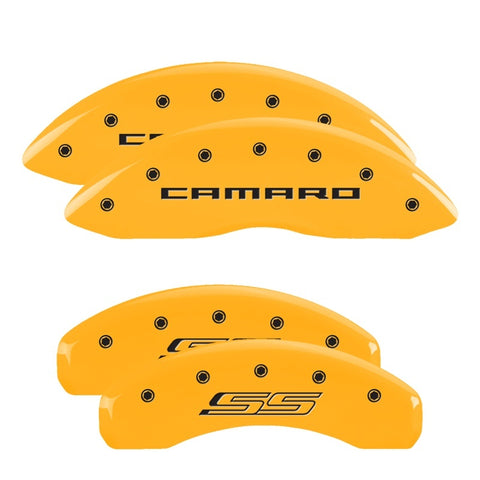 MGP 4 Caliper Covers Engraved Front Gen 5/Camaro Engraved Rear Gen 5/SS Yellow finish black ch - 14215SCS5YL