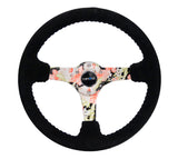 NRG Reinforced Steering Wheel (350mm / 3in. Deep) Blk Suede Floral Dipped w/ Blk Baseball Stitch - RST-036FL-S